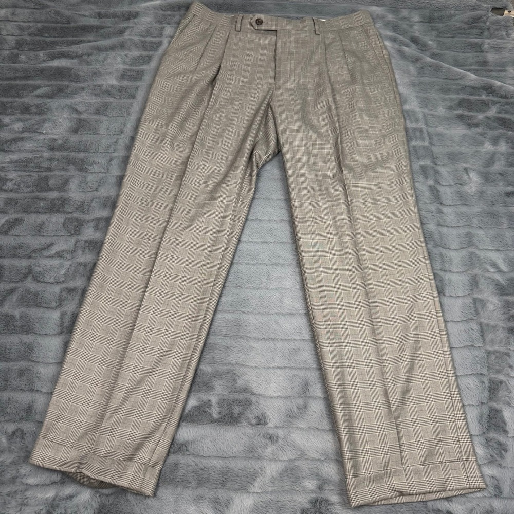 Ralph Lauren Mens Grey Glen Plaid Pleated Cuffed Dress Pants 34x30